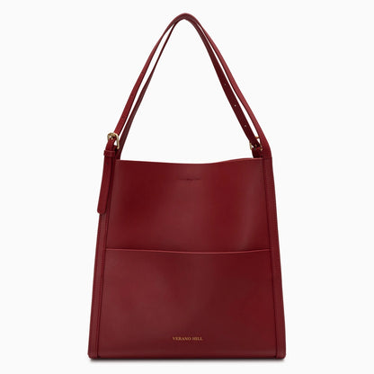 Luxurious leather tote bag in deep burgundy with sturdy handles and a spacious interior, front view — 25 — view 25