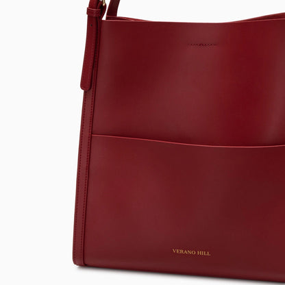 Luxurious leather tote bag in rich brown, featuring spacious interior and sturdy handles, front view — 26 — view 26