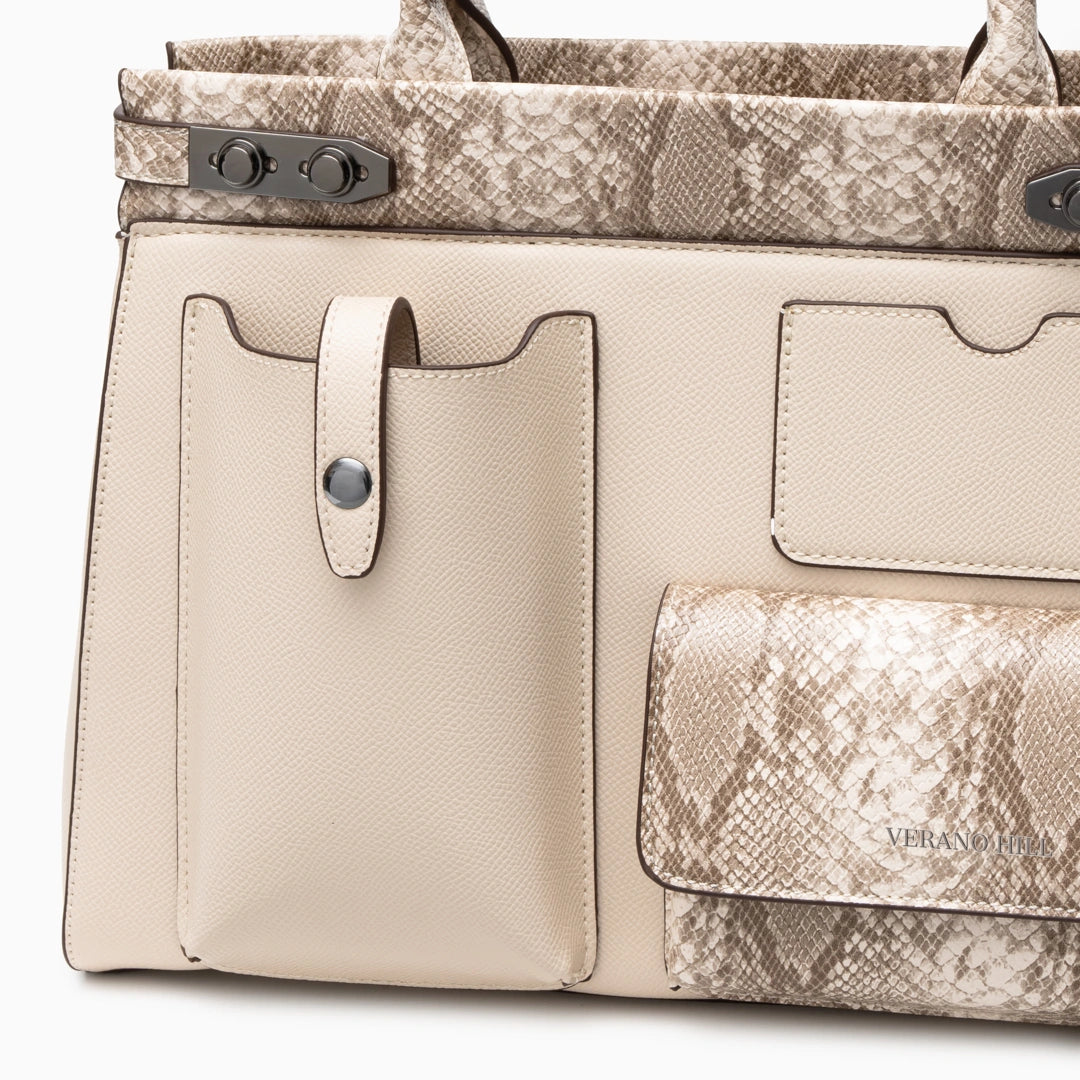 Charming crochet tote bag in natural tones, featuring intricate patterns and sturdy handles, top view — 14 — view 14