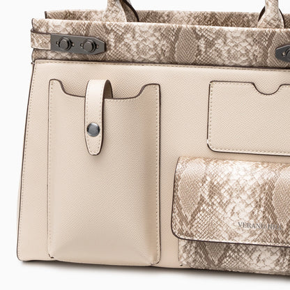 Charming crochet tote bag in natural tones, featuring intricate patterns and sturdy handles, top view — 14 — view 14