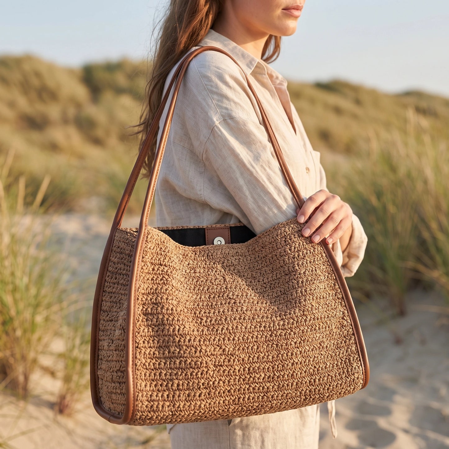 Close up of the Versatile Everyday Tote Bag showing its durable fabric and precise stitching, design practical — view 3