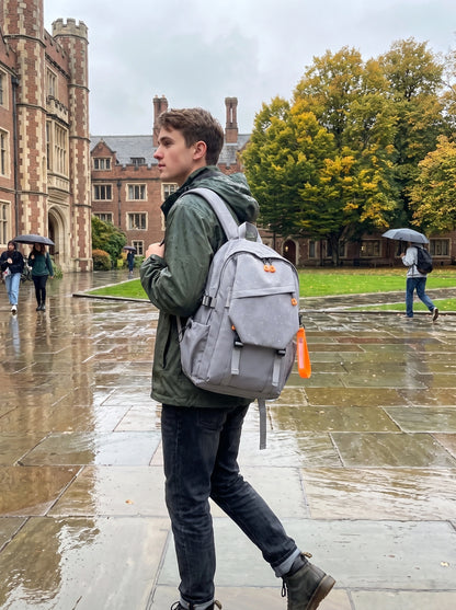 Back view of a waterproof durable university backpack showing its sturdy nylon construction, adjustable padded — view 2