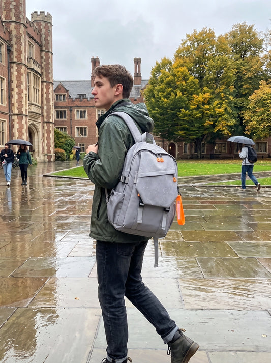 Back view of a waterproof durable university backpack showing its sturdy nylon construction, adjustable padded — view 2