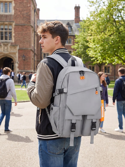 Close up view of the waterproof nylon fabric and reinforced stitching durable university backpack, showing its — view 5