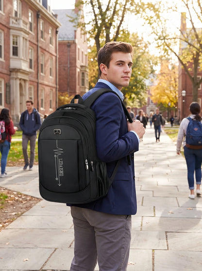Back view of the business casual nylon university backpack, showing its sleek design, sturdy straps, and spacious — view 2