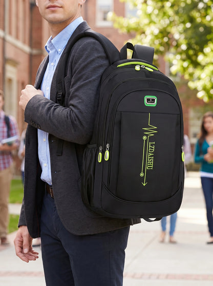 Close up view of the durable nylon fabric and precise stitching business casual university backpack, showing its — view 5