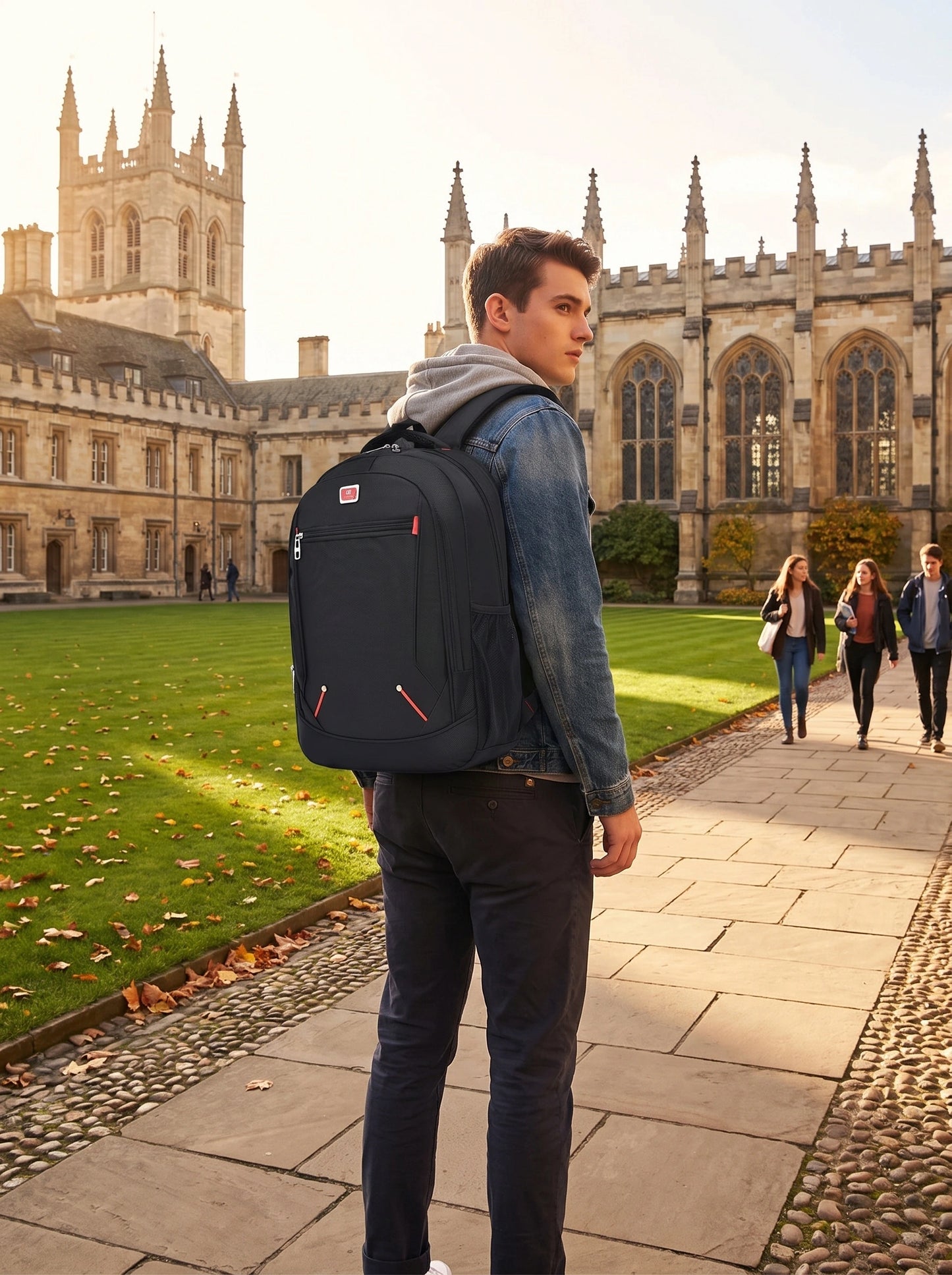 Close up of the Spacious Oxford University Backpack showing its durable fabric, precise stitching, and design, ideal — view 4