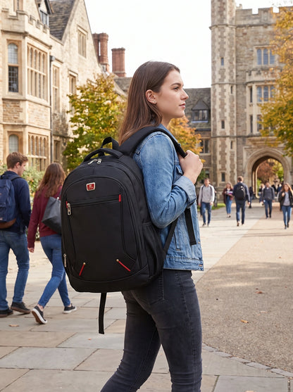Close up view of the Spacious Oxford University Backpack showing its durable fabric, precise stitching, and sleek — view 5