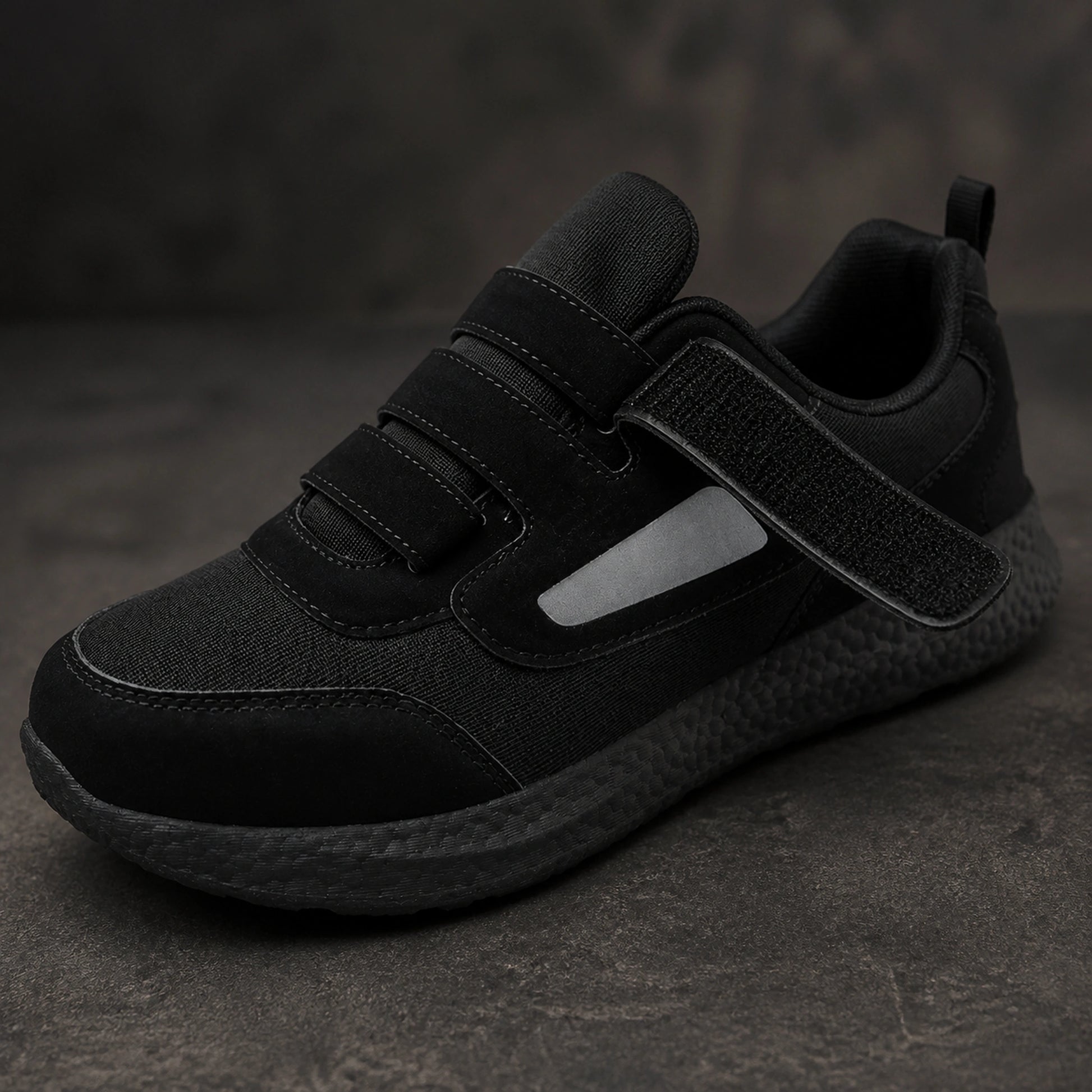 Black triple strap velcro shoes closure detail — view 2