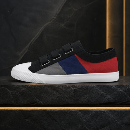 Black multicolor canvas velcro shoes true side view — view 10