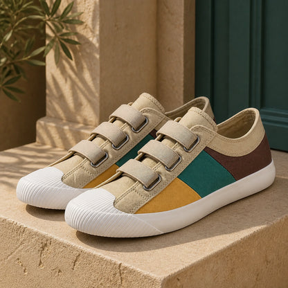 Khaki Multi men's canvas velcro shoes complete front view — view 9