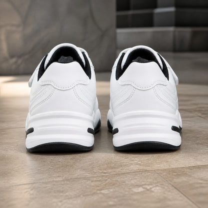 White leather velcro shoes direct rear view — view 4