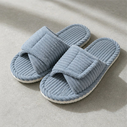 Gray corduroy comfort velcro shoes complete front view — view 3