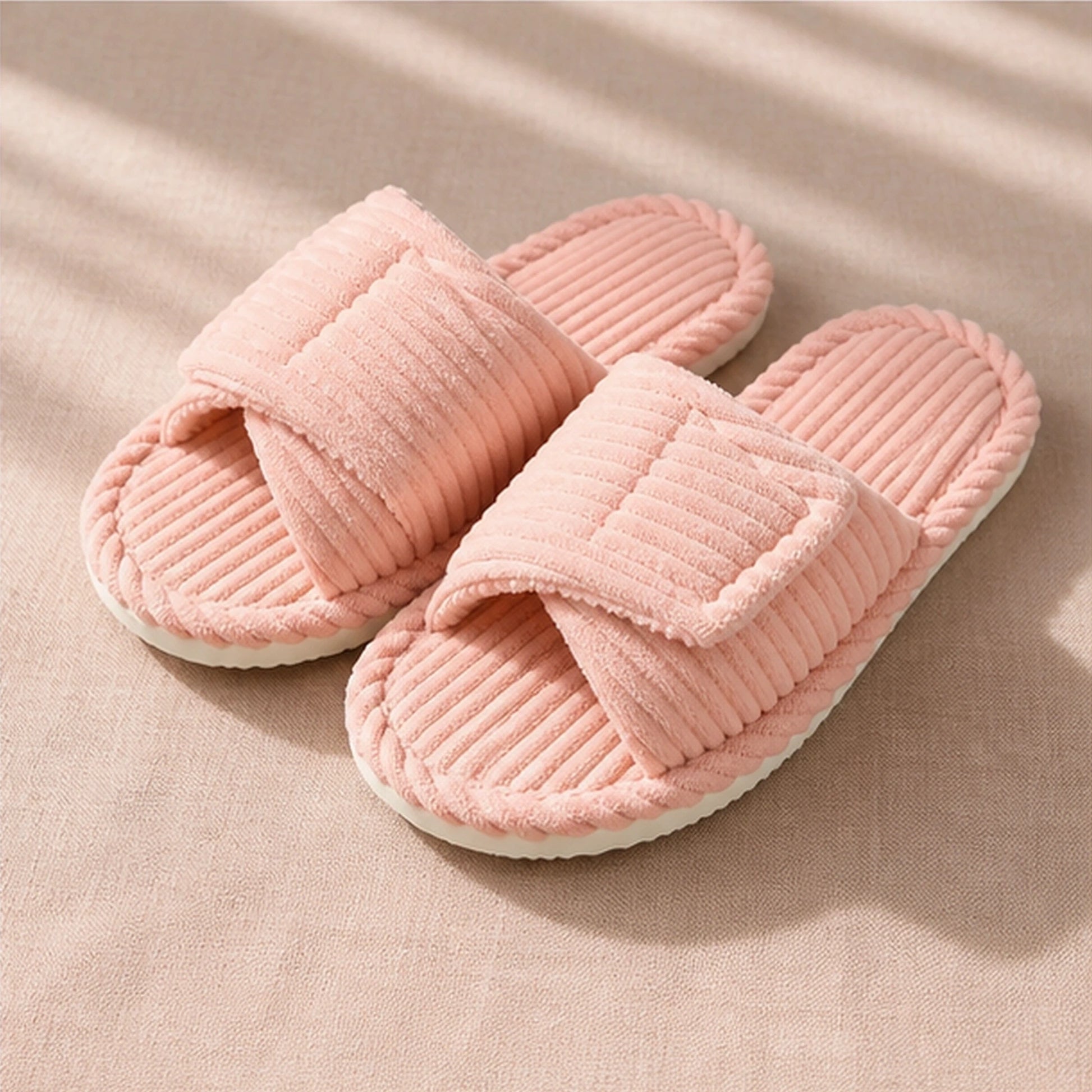 Pink corduroy comfort velcro shoes complete front view — view 4