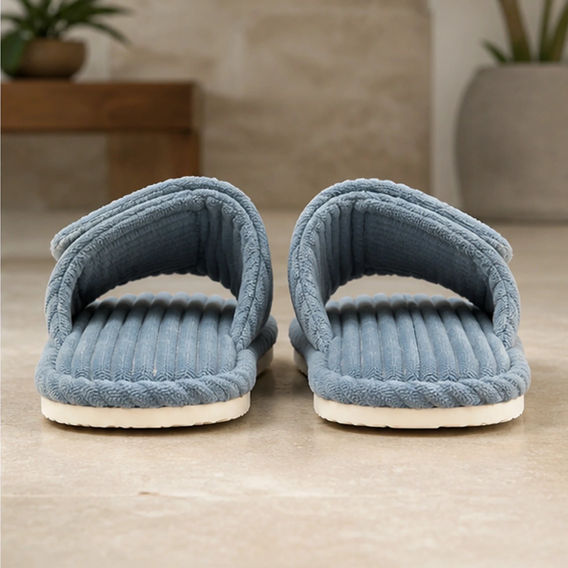 Gray corduroy velcro shoes direct rear view — view 6