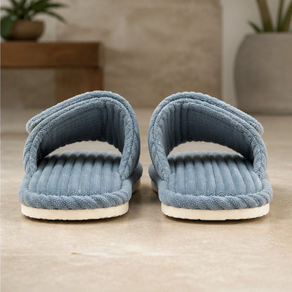 Gray corduroy velcro shoes direct rear view — view 6