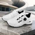 White and black rotary dial velcro shoes front view