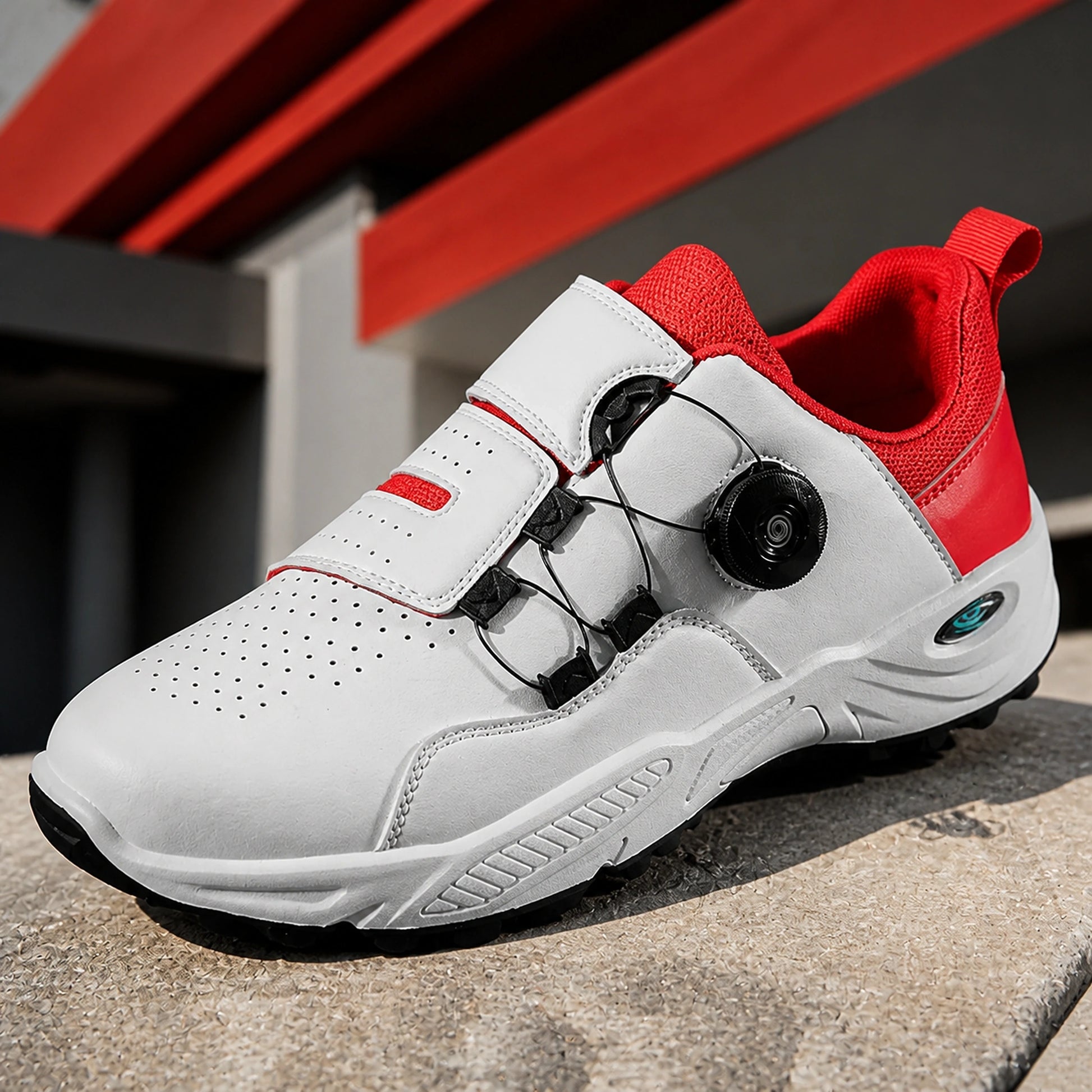 velcro shoes — White and red strap dial detail — view 6