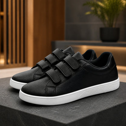 Black men's triple strap velcro shoes complete front view — view 3