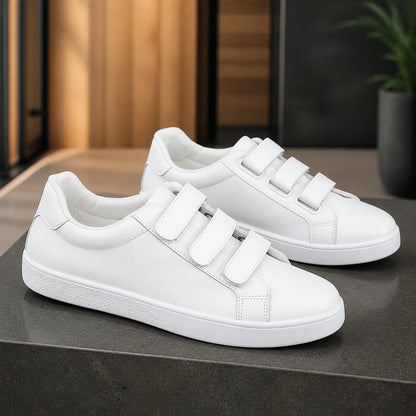 White men's triple strap velcro shoes complete front view — view 5