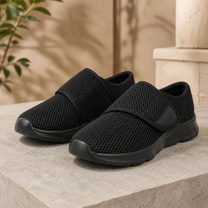 Black wide fit mesh velcro shoes front view — view 2