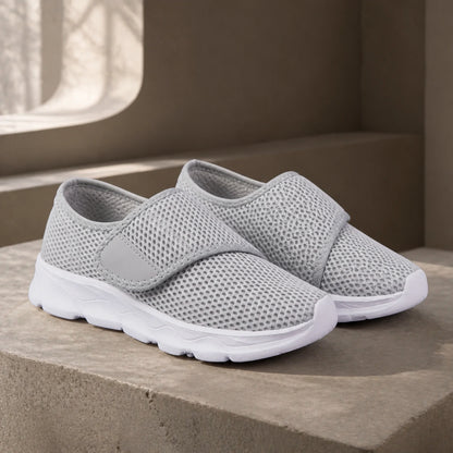 Gray wide fit mesh velcro shoes front view — view 4
