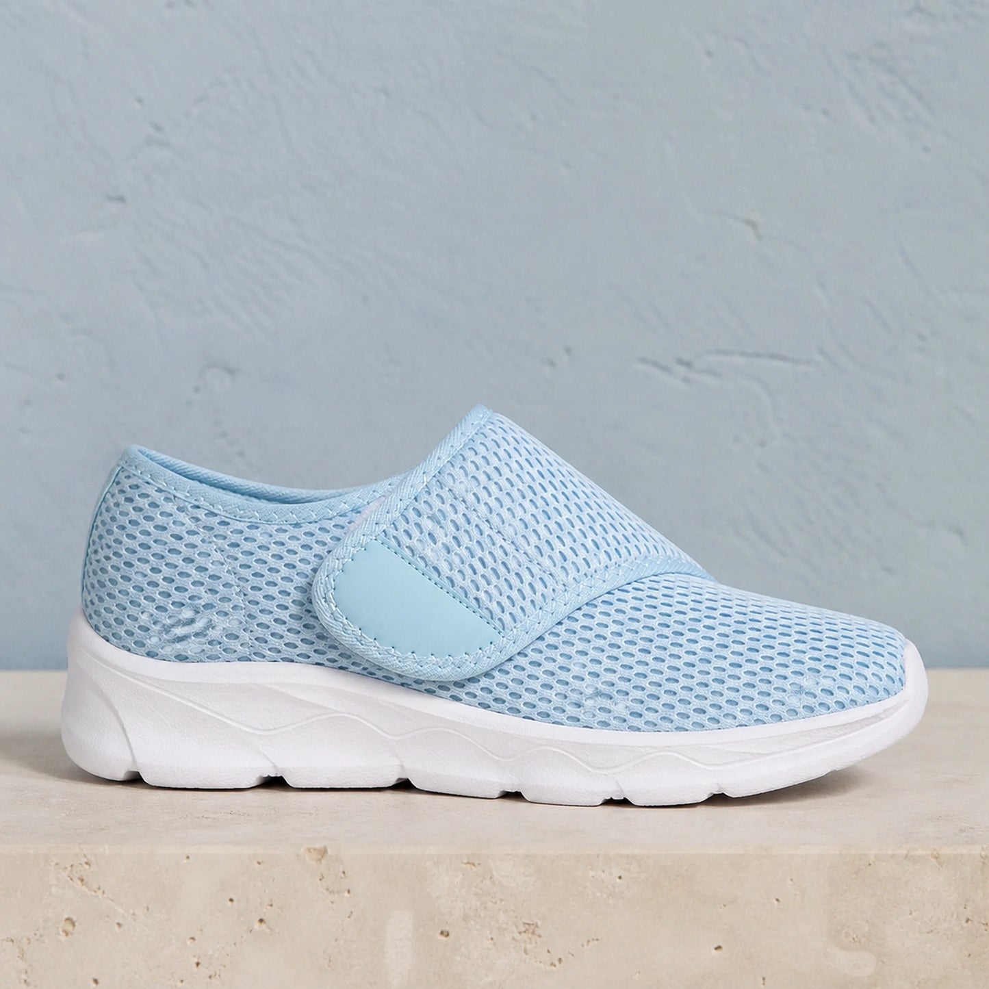 velcro shoes — Blue mesh velcro shoe true side view — view 6