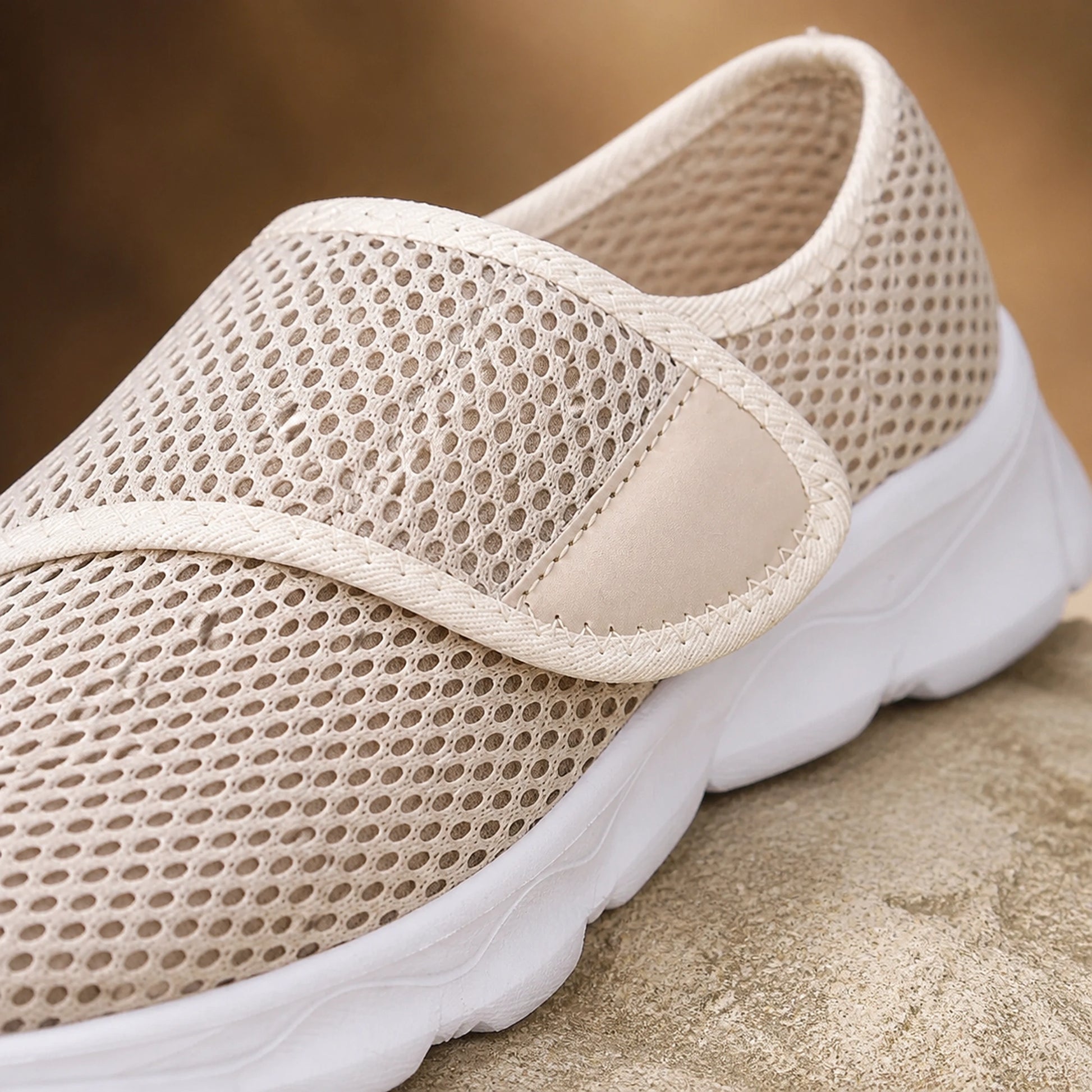 velcro shoes — Beige mesh and strap construction detail — view 8