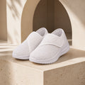 White breathable mesh velcro shoes front view
