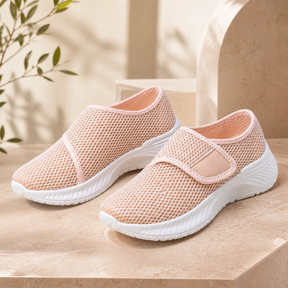 Pink breathable mesh velcro shoes front view — view 3