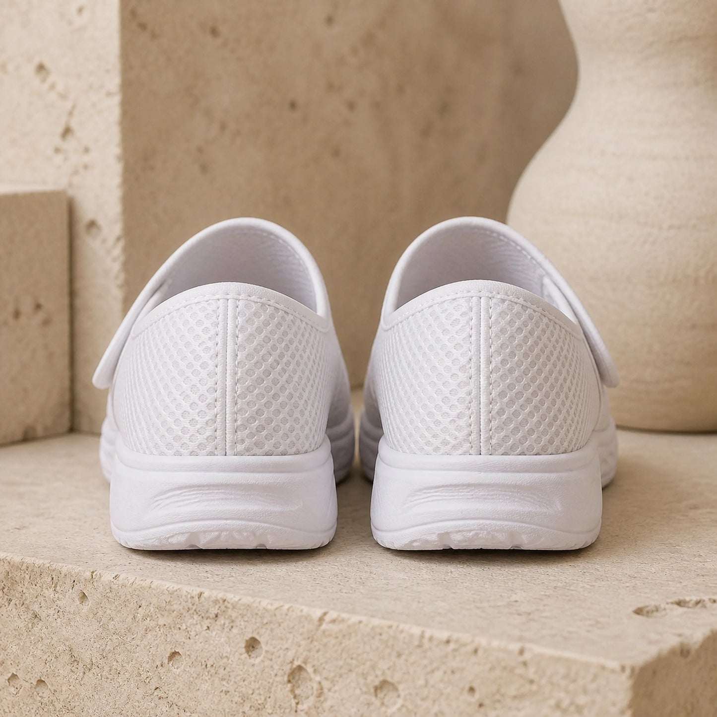 White mesh velcro shoes rear view — view 5