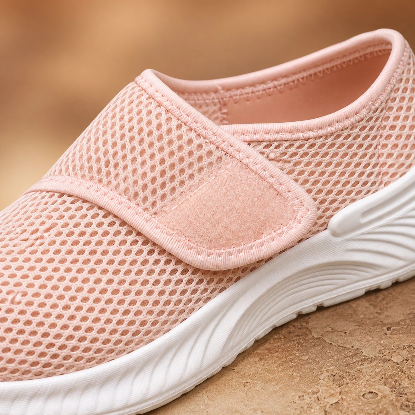 velcro shoes — Pink mesh and side strap construction detail — view 6