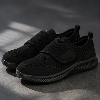 Black wide toe mesh velcro shoes complete front view