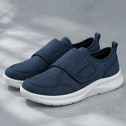 Mist Blue wide toe mesh velcro shoes complete front view — view 3