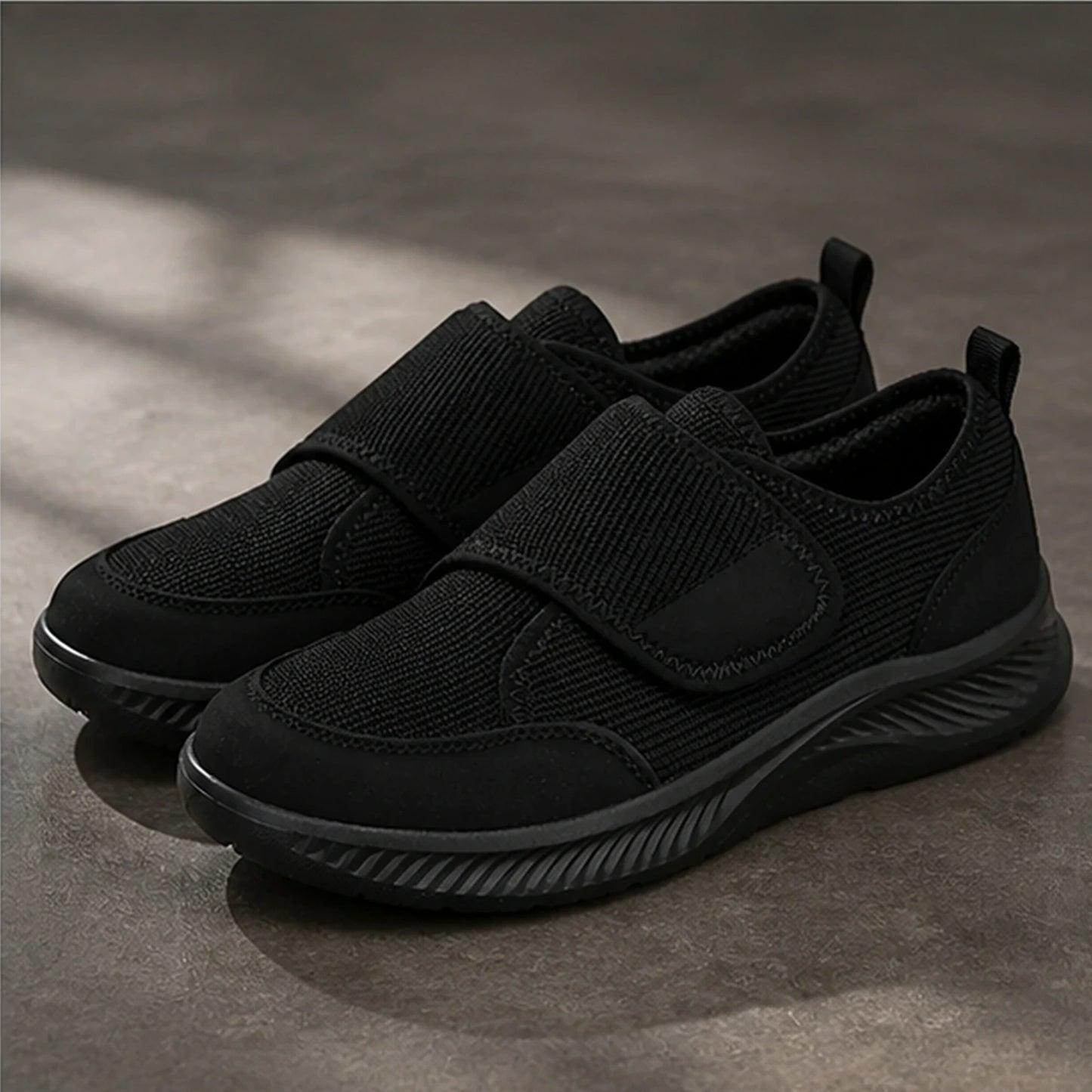 Black wide toe mesh velcro shoes alternate three quarter view — view 4