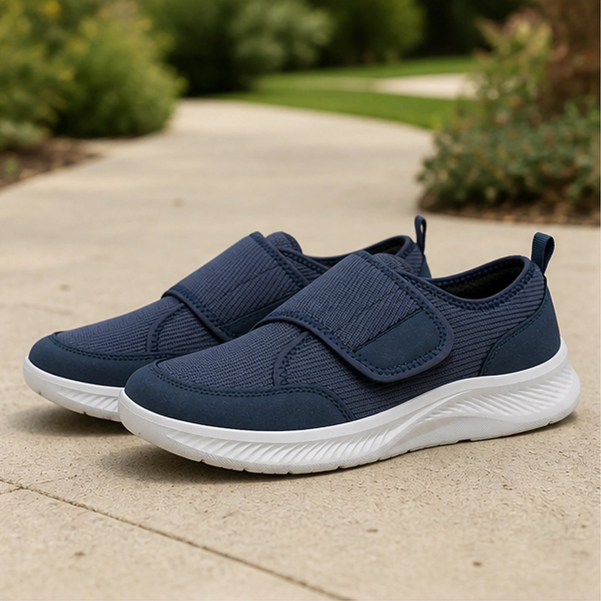 Mist Blue wide toe velcro shoes true side view — view 5
