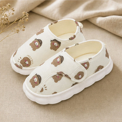 Cocoa Bear printed indoor velcro shoes complete front view — view 4