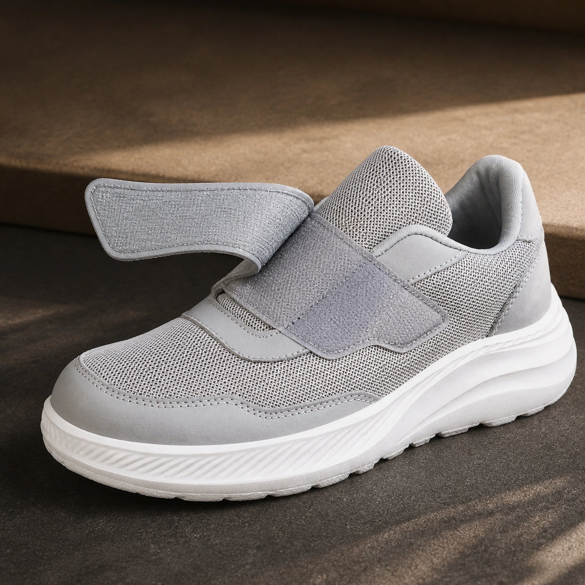 Gray comfort velcro shoes strap and mesh detail — view 2