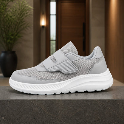 Gray men's adjustable comfort velcro shoes true side view — view 6
