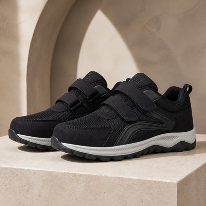 Black double strap velcro shoes front view