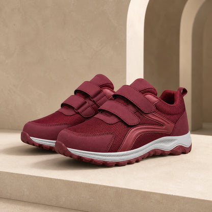 Wine red double strap velcro shoes front view — view 2