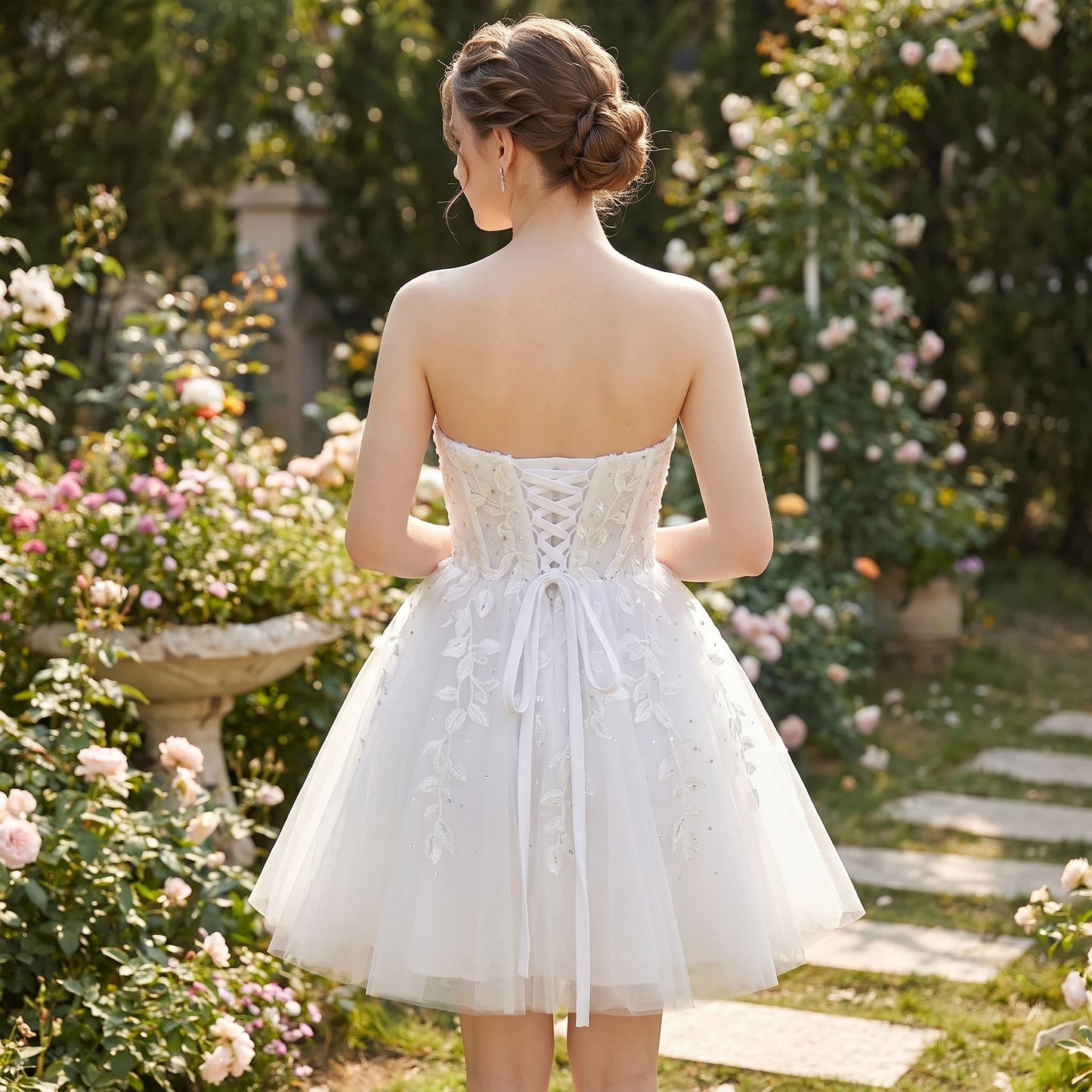 Close up view of the Women's Sweetheart A Line Wedding Dress showing intricate stitching and luxurious fabric — view 3