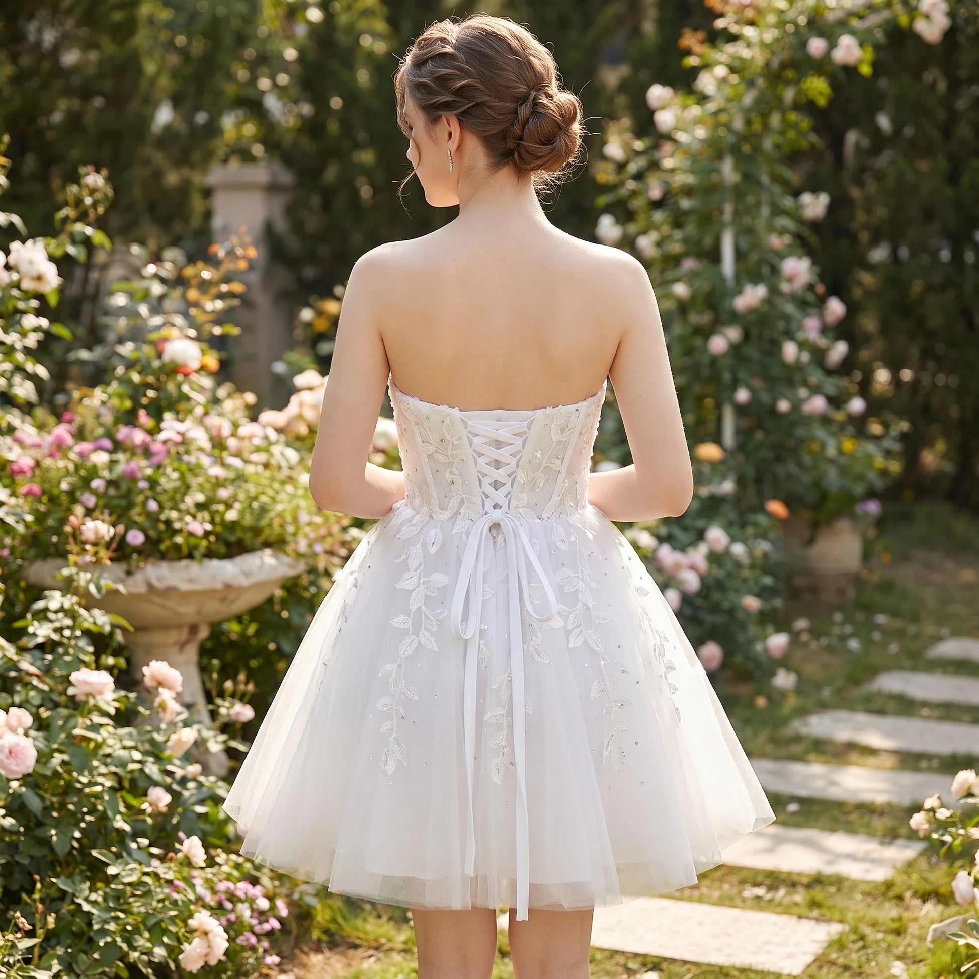 Close up view of the Women's Sweetheart A Line Wedding Dress showing intricate stitching and luxurious fabric — view 3