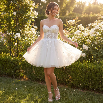 Close up view of the Women's Sweetheart A Line Wedding Dress showing intricate stitching and luxurious fabric — view 4