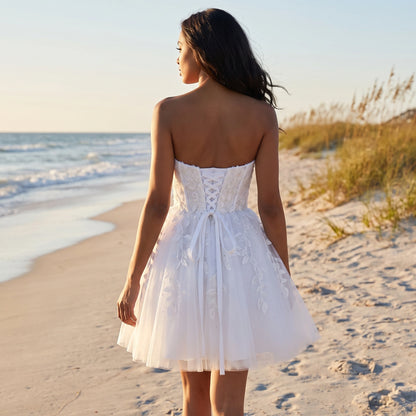Close up view of the Women's Sweetheart A Line Wedding Dress showing intricate stitching and luxurious fabric — view 5