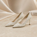 wedding guest shoes — Ivory pearl embellished pointed toe wedding guest pumps with 7 cm heels