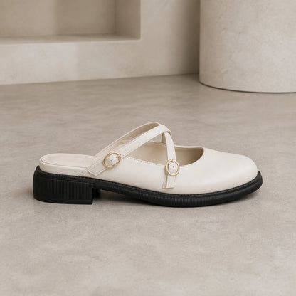 wedding guest shoes — Ivory cross strap Mary Jane pump true side construction view — view 3