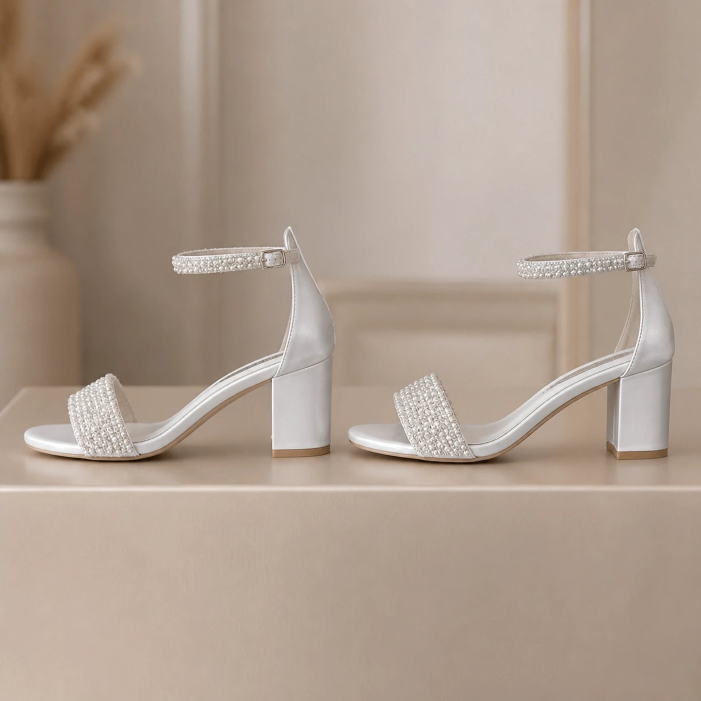 wedding guest shoes — Evangeline pearl embellished bridal sandals — true outer profile construction view — view 2