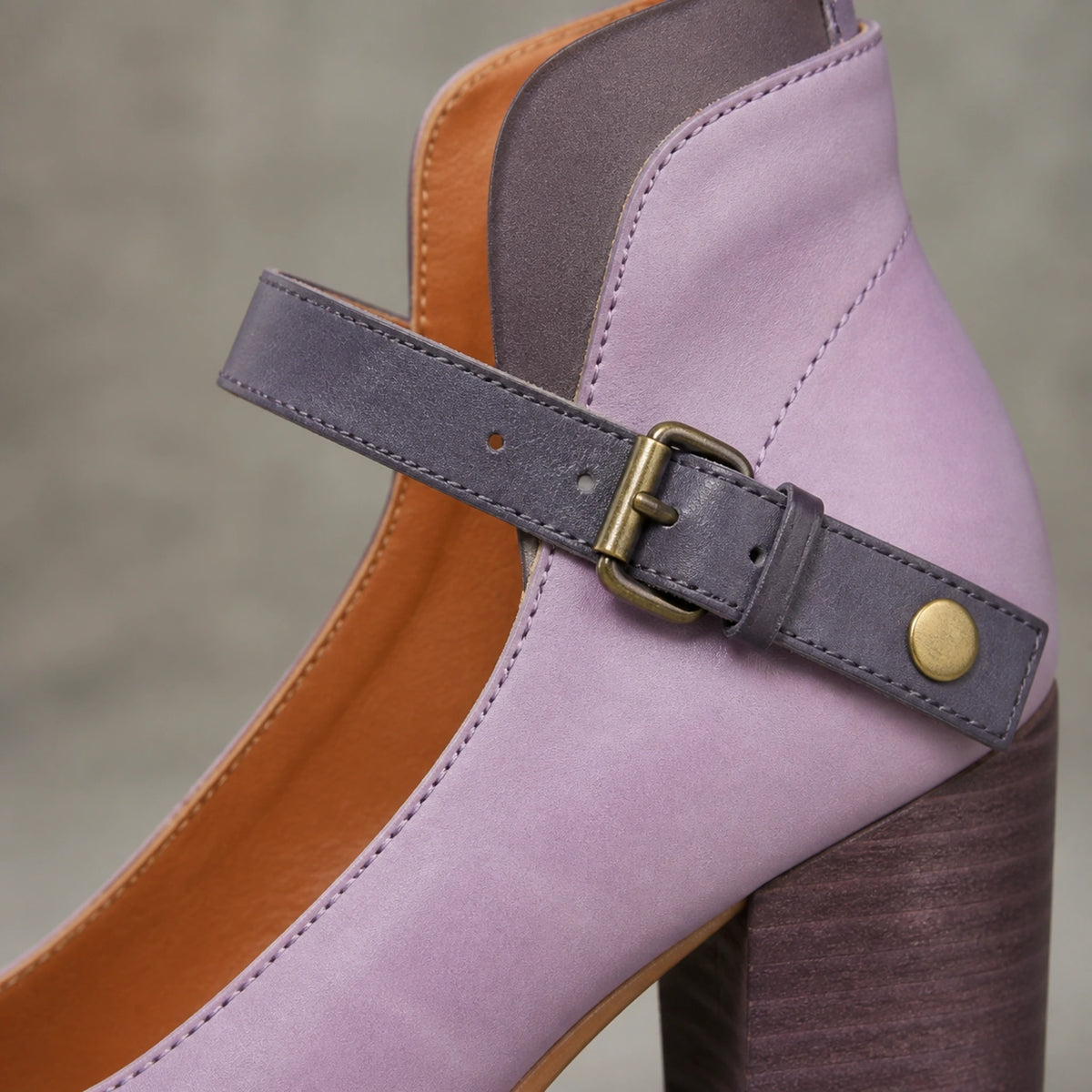 wedding guest shoes — Marisol purple classic Mary Jane pumps buckle stitching and leather craftsmanship — view 6