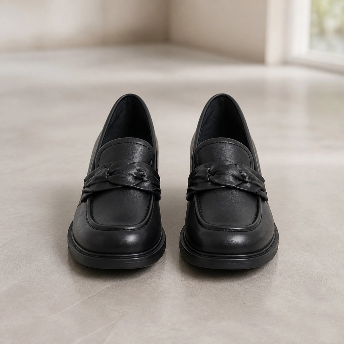 wedding guest shoes — Black loafers front view — view 2